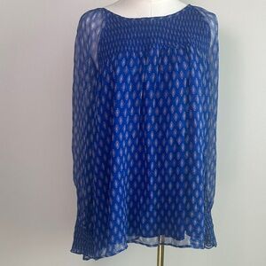 Sundance Women XL Sheer Overlay Smocked Blouse Blue Cottagecore Fairy Peasant